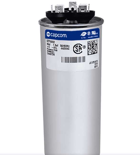 New dual-run 45/7.5 microfarad, 440 VAC reference capacitor in good condition